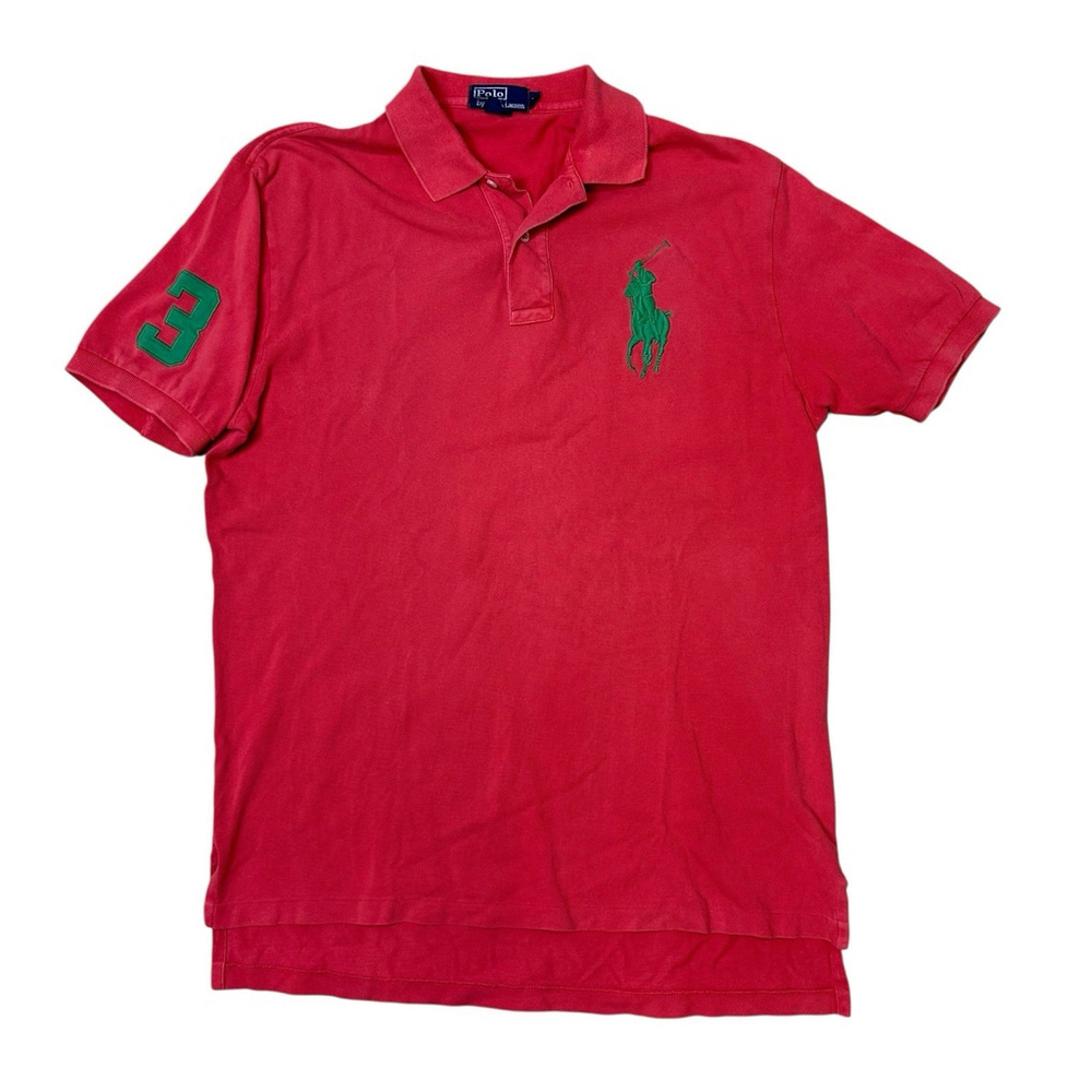 Polo Ralph Lauren Mens Polo Shirt Large Red Big Pony Rugby Y2K Sleeve Hit Preppy